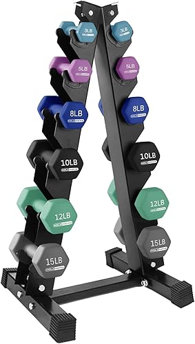 HolaHatha - Juego de mancuernas de neopreno y estante, equipo para entrenamiento en casa, 112 lb, multicolor