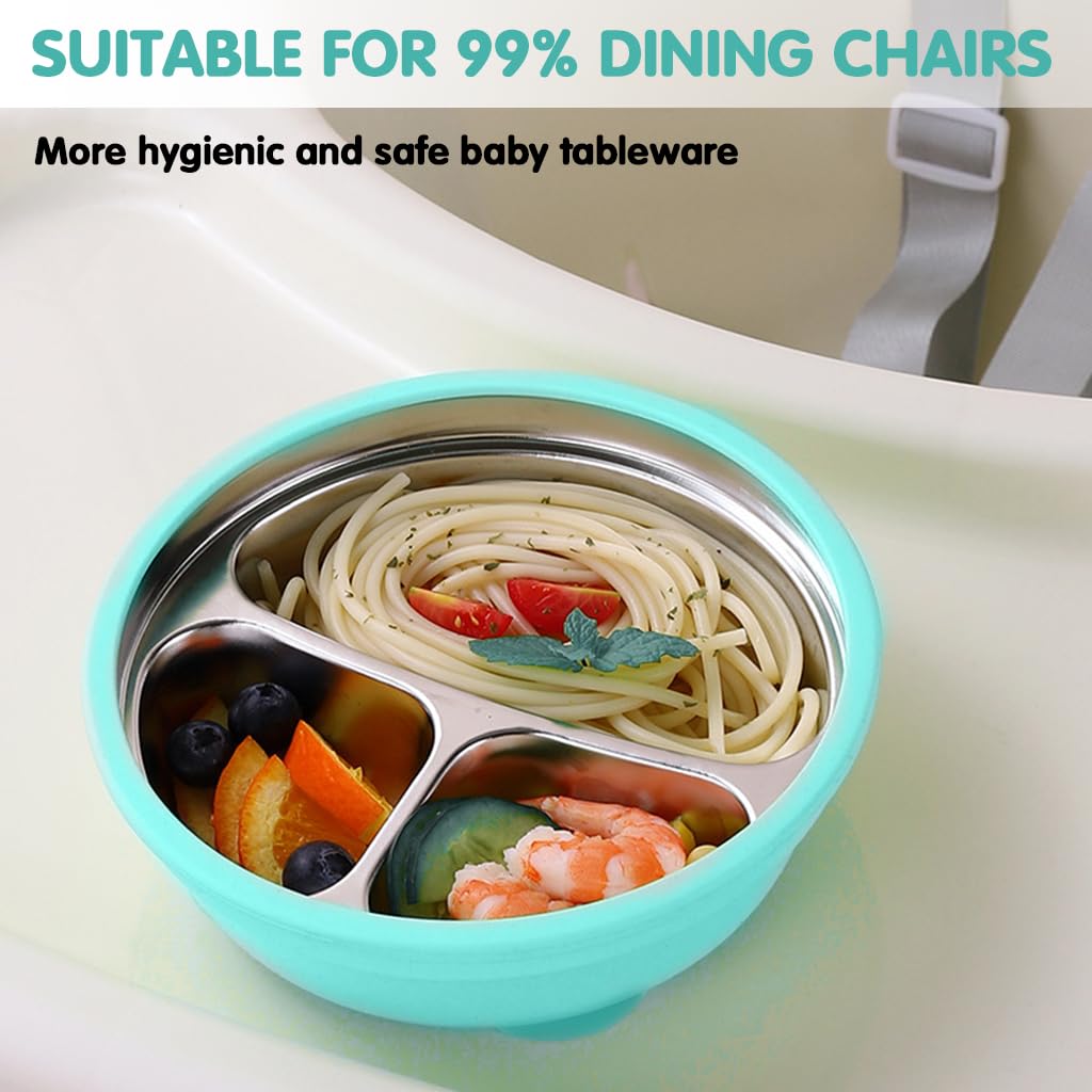 HASTHIP® 6.2''Stainless Steel Kids Food Plate, 3-Compartment Anti-Flip Toddler Plate with Strong Suction Cups, BPA-Free, Food Grade, Suction Plates - Image 6 thumbnail