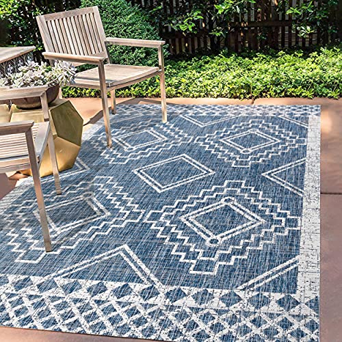 Image of JONATHAN Y Diamond Tribal Medallion Indoor Outdoor Area Rug 5X8 Blue /Ivory, Marokko for Backyard, Patio, Porch, Easy-Cleaning, High Traffic, Pet-Friendly, Non-Shedding (SMB127D-5)