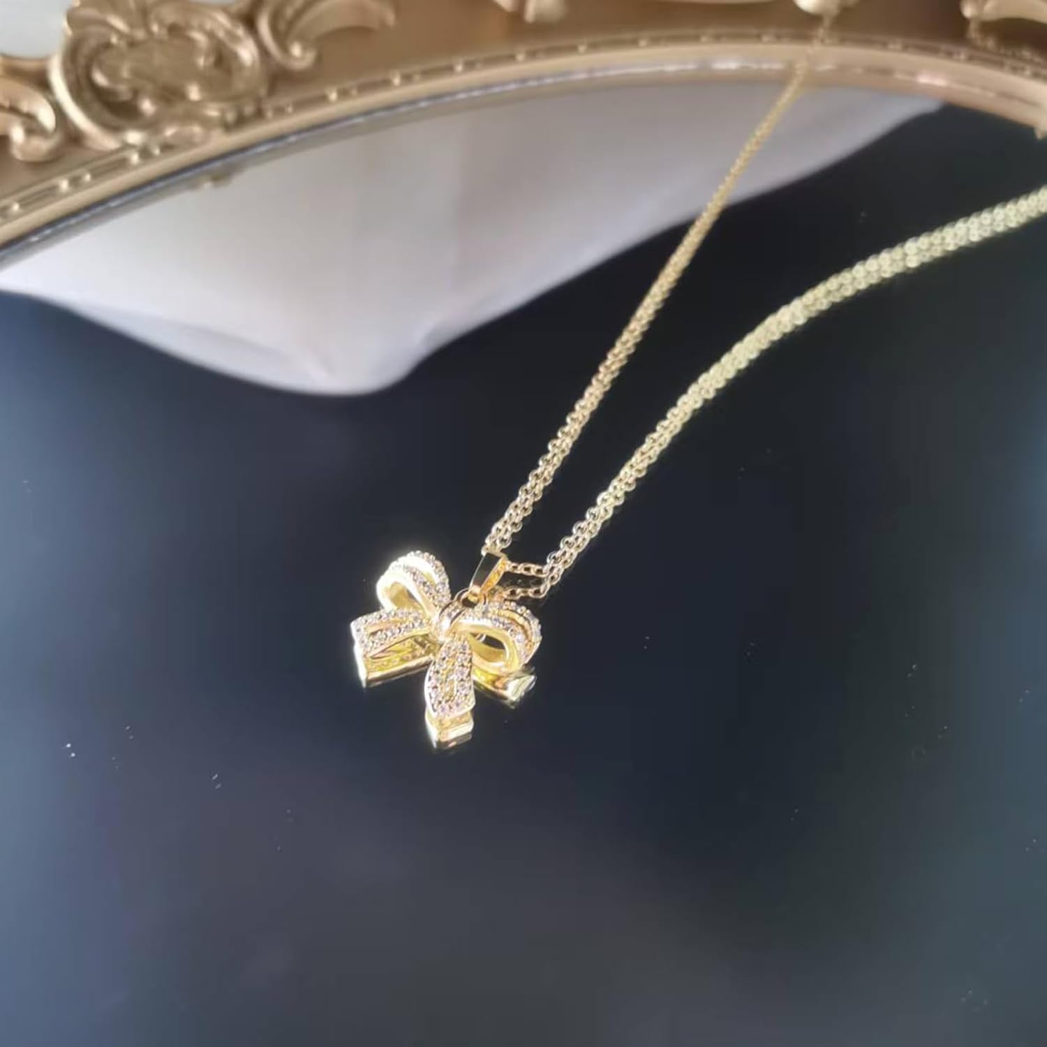 Trendy Bow Rhinestone Necklace for Women,Sweet 14k Gold/Silver Plated Butterfly Knot Pendant Necklace,Dainty Birthday Wedding Jewelry Gift - Image 6
