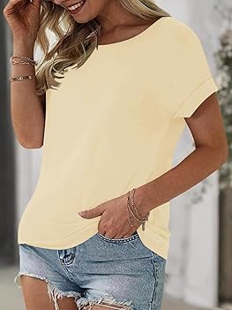 Womens Tops Solid Color Summer Casual T Shirts Crewneck