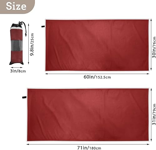 Miniatura 4 de GAIGEO Toalla de playa de secado rápido granate, toalla de playa ligera con bolsa de almacenamiento, para adultos, para campamento, natación, toalla