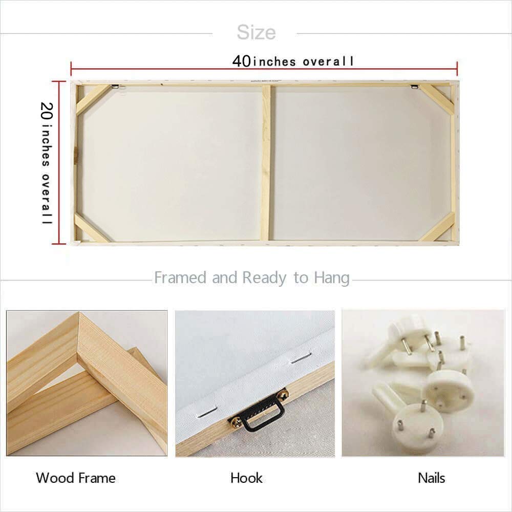 Arjun Canvas Wall Art Prints Blue Sky Lake Natural Landscape One Panel 40"x20" Panoramic Mountain Picture Artwork Autumn Framed Painting Ready to Hang for Living Room Bedroom Kitchen Bathroom Decorations