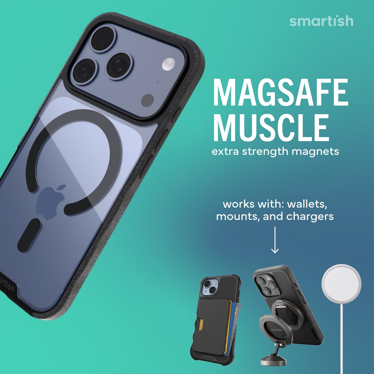 Smartish® iPhone 17 Pro MagSafe Clear Case - Gripmunk Magnetic Slim Case [Lightweight + Protective] Anti-Yellowing Thin Grip Clear Cover for Apple iPhone 17 Pro - Clearly Black