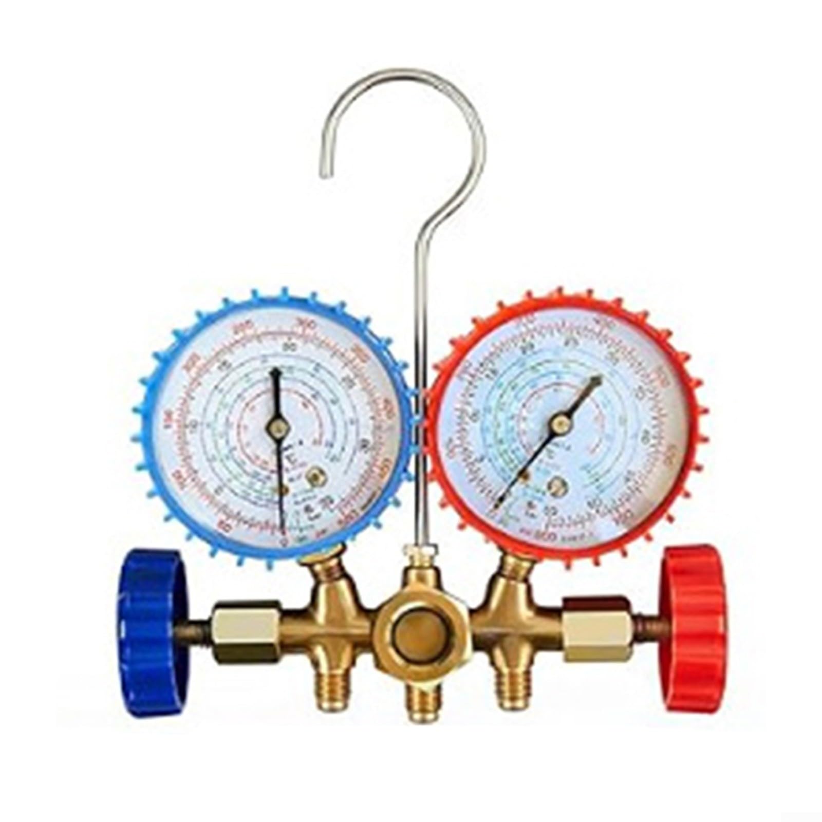 AC - Juego de manómetros de diagnóstico R32 R410A R22 para R134A Kit de herramientas de aire acondicionado profesional de 3 vías con mangueras