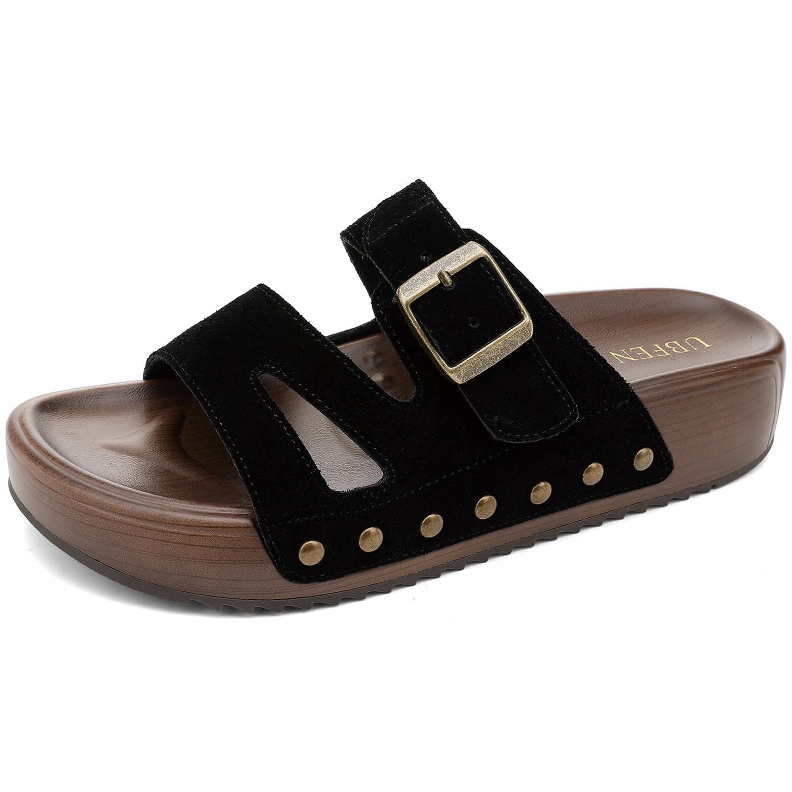 UBFEN Womens Platform Sandals Comfortable Walking Slides with Double Buckle Adjustable Straps Casual Arch Support Slip On Sandals for Beach
