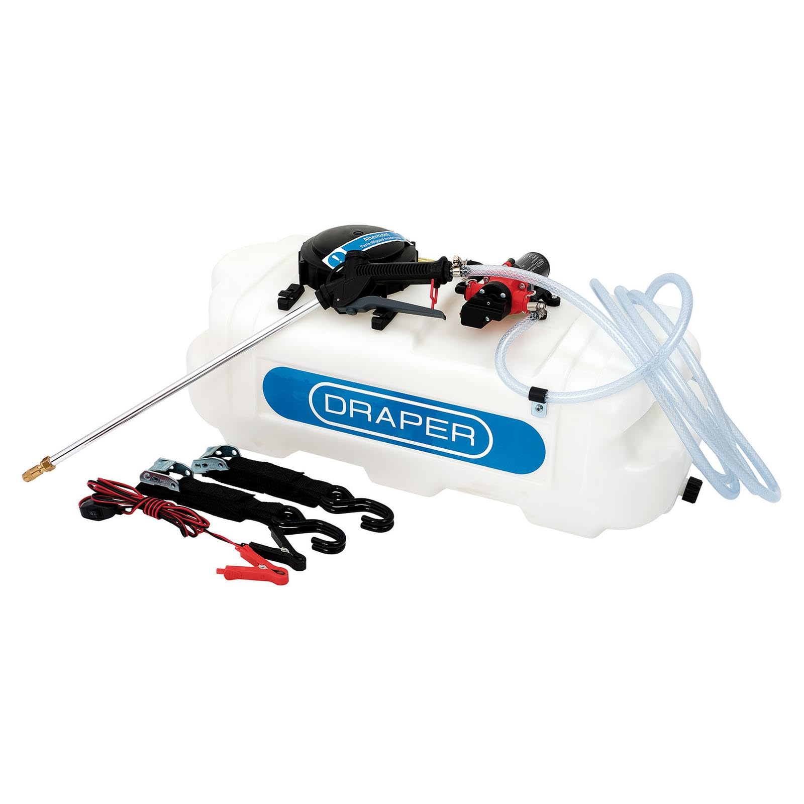 Draper ATV Spot Sprayer 37L, HDPE Tank with Diaphragm Pump, Handheld Spot Lance, Stream & Cone Spray Patterns, Remote Switch Control, Strap Mount for Quad Bike - Fertiliser & Weed Killer