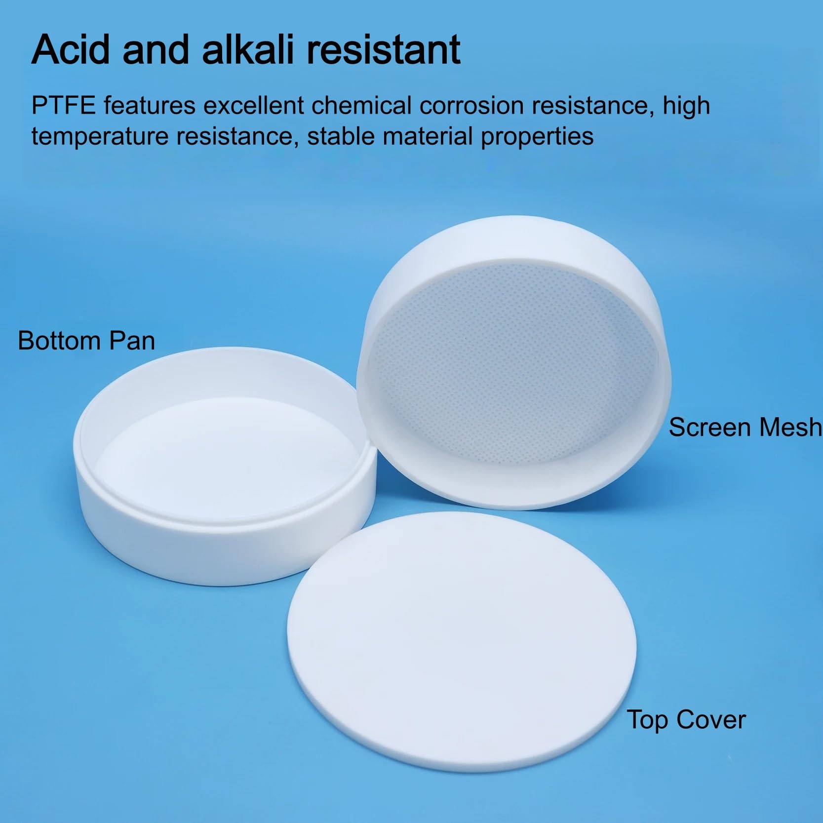 Malla de pantalla de PTFE, tamiz de suelo de laboratorio resistente al calor de 250 °C | PTFE de alta pureza, resistente al ácido y al ácido, antiadherente, sin rebabas.(Bottom Pan)