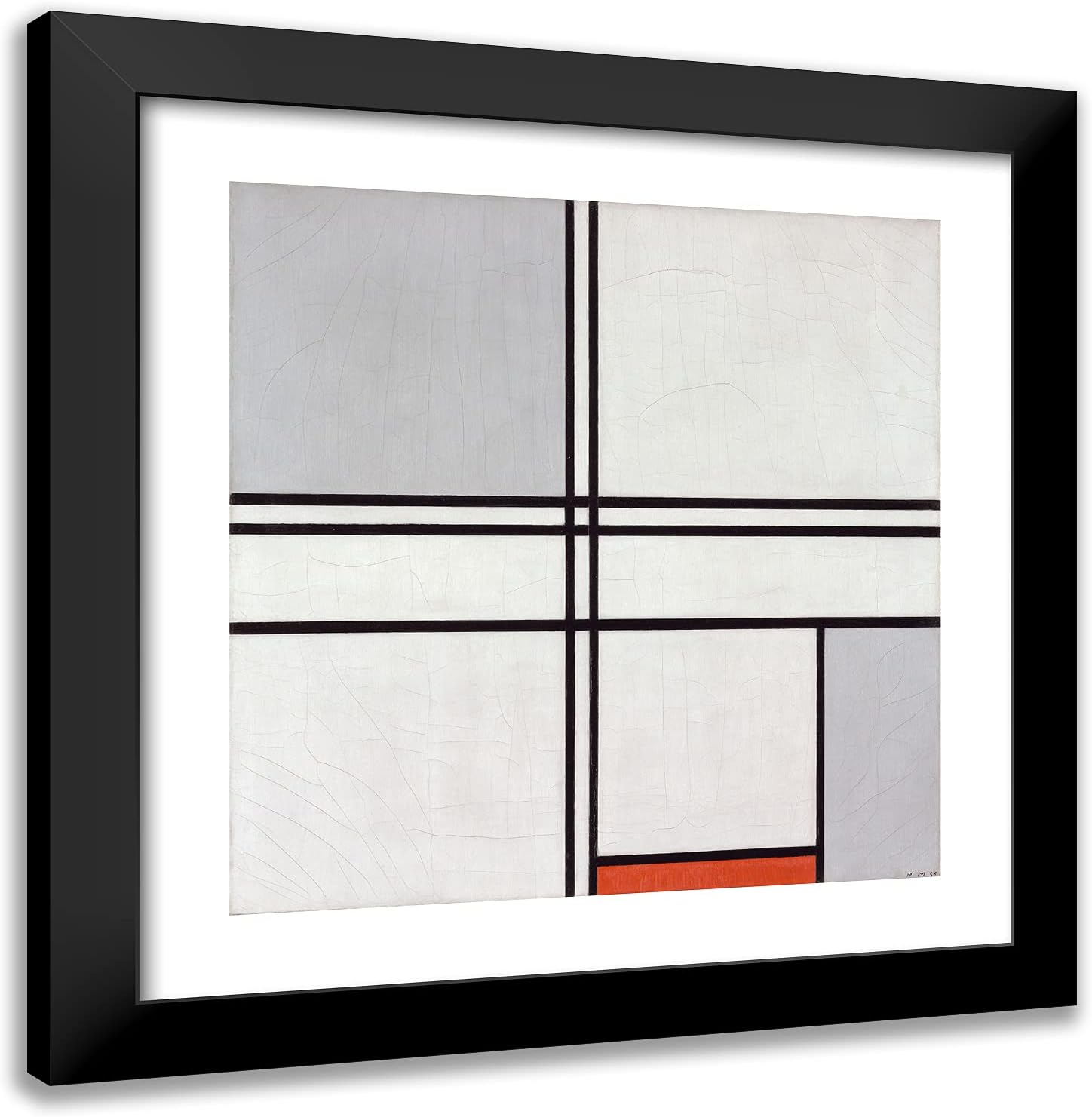 ArtDirect Piet Mondrian 20x20 Black Modern Framed and Double Matted Art Print Titled Composition (No. 1) Gray-Red