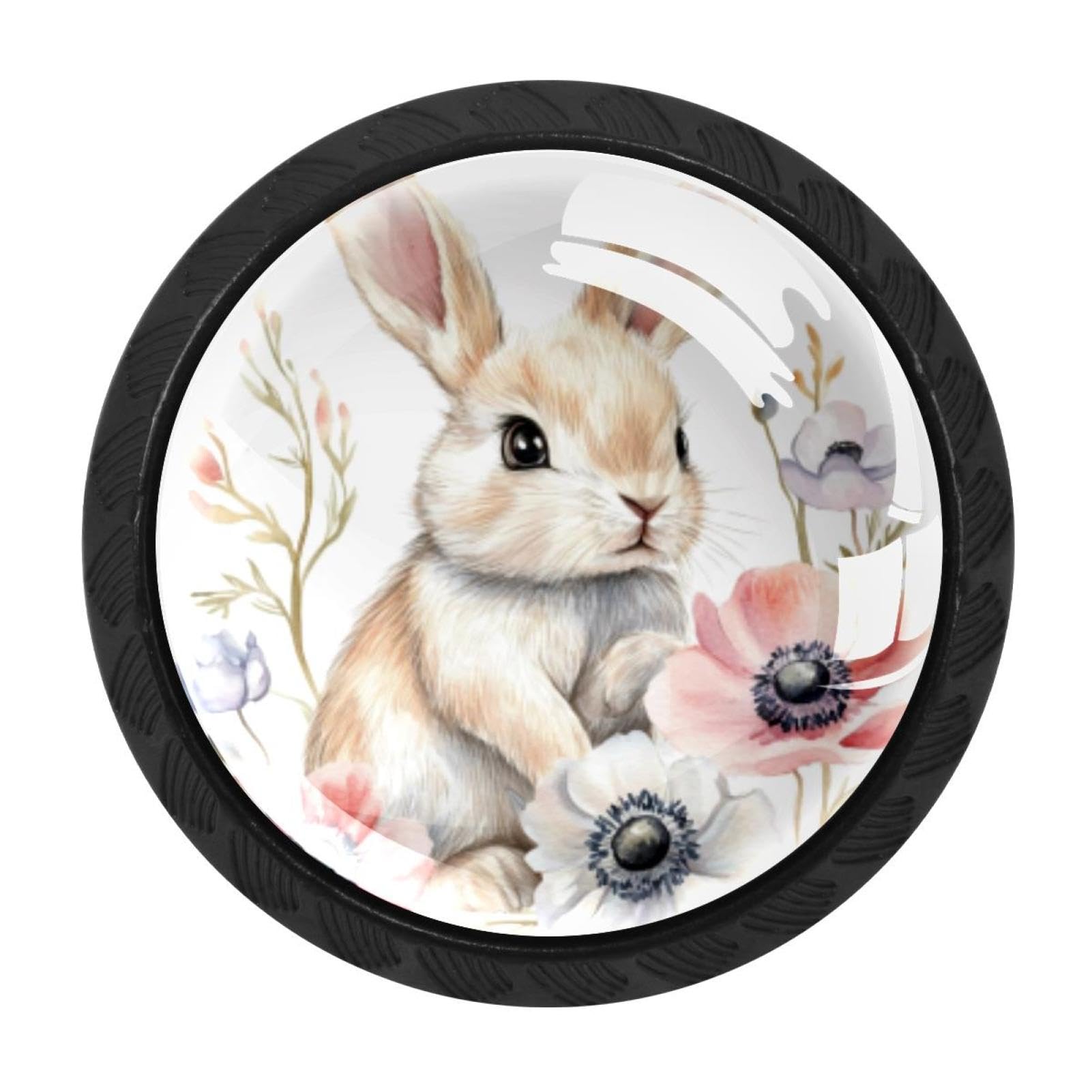 CHENZZZZ 4 Pack Black Easter Bunny Rabbit (1) Kitchen Handles, Cabinet Pulls Hardware for Cupboard Drawer Knobs Dresser Pulls