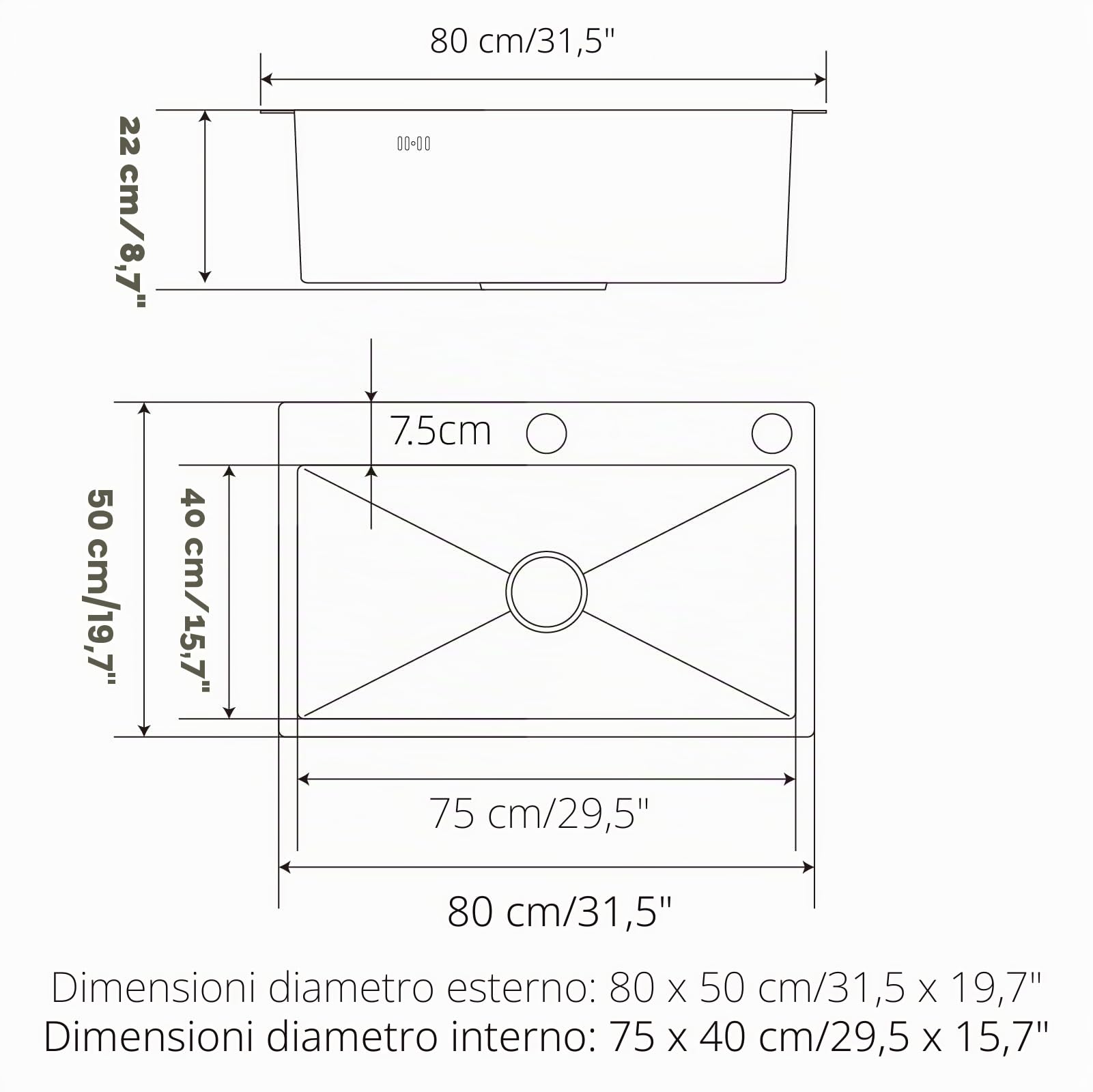 Lavandino Cucina 80 x 50 cm, Lavello Cucina 1 Vasca in Acciaio Inox con Rubinetto, Dispenser sapone, Scolapiatti, sifone e Set di Drenaggio Lavello da incasso con rubinetto multifunzionale