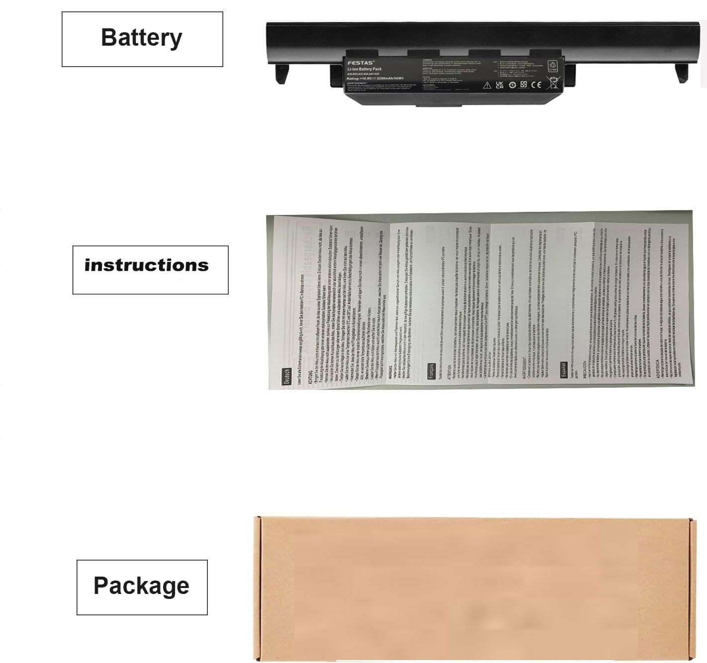 FESTAS A32-K55 Batterie Compatible avec ASUS K55 X75V X75A F75V | F75VC X75VD X55A R700V K75VJ R500VD X55VD X75VC F75A X75VD Series A33-K55 A41-K55 A32-K55X A32-K55X Ordinateur PC Portable