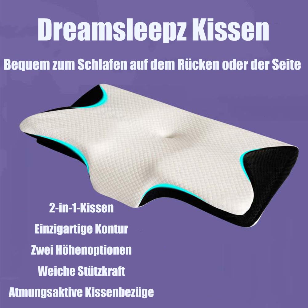 Lunava Almohada ortopédica, almohada ortopédica ergonómica, almohada de espuma viscoelástica transpirable con tapones para los oídos antifaz para dormir de lado, espalda y boca abajo, lavable (D, 1