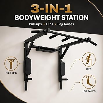 Wall Mounted Pull Up Bar & Dip Station | Heavy Duty Multifunctional Power Tower for Home Gym Chin Ups Dips Leg Raises & Strength Training Fitness Equipment