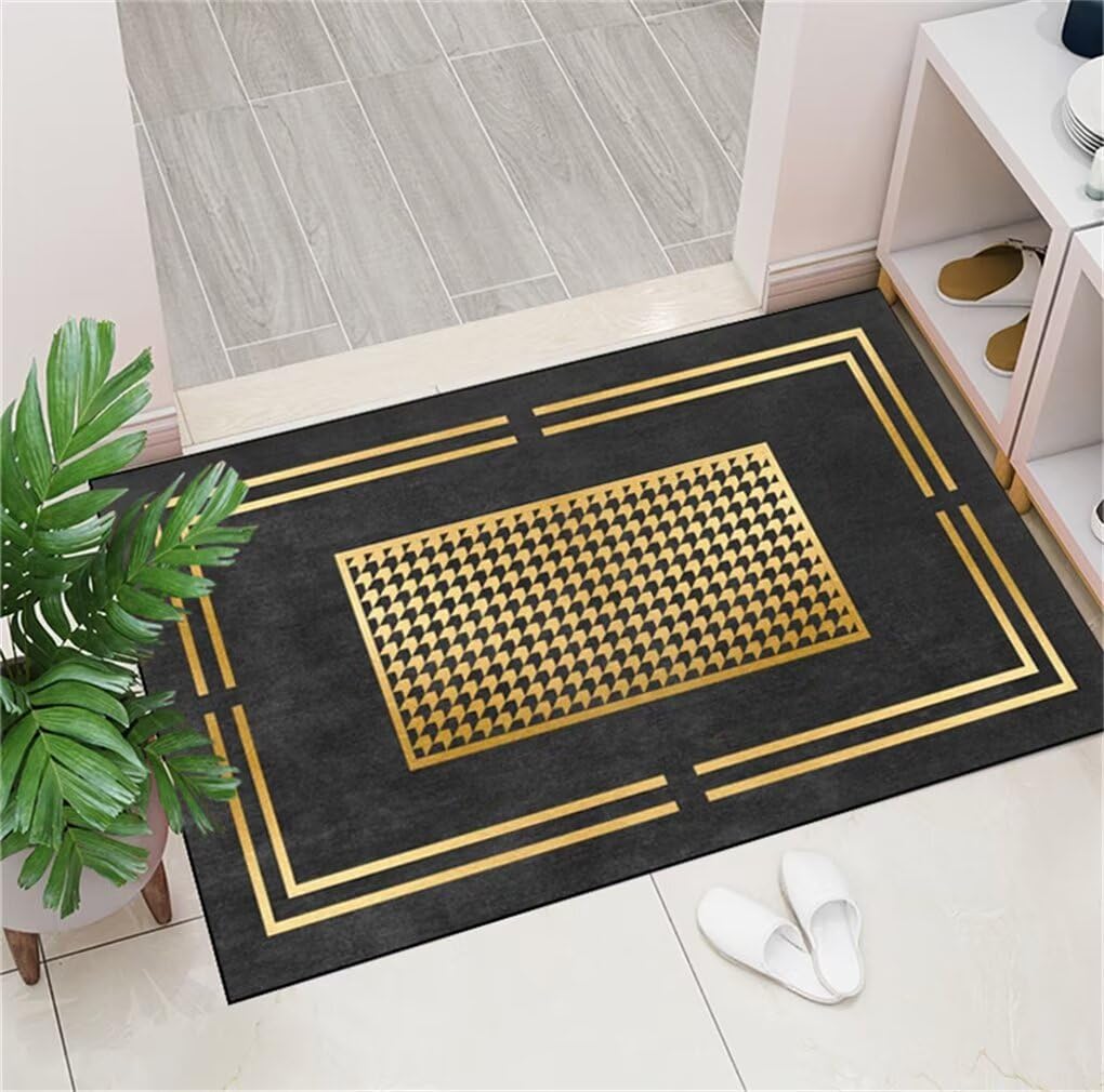 Decoration chambre ado avec grand tapis gris foncé géométrique jaune