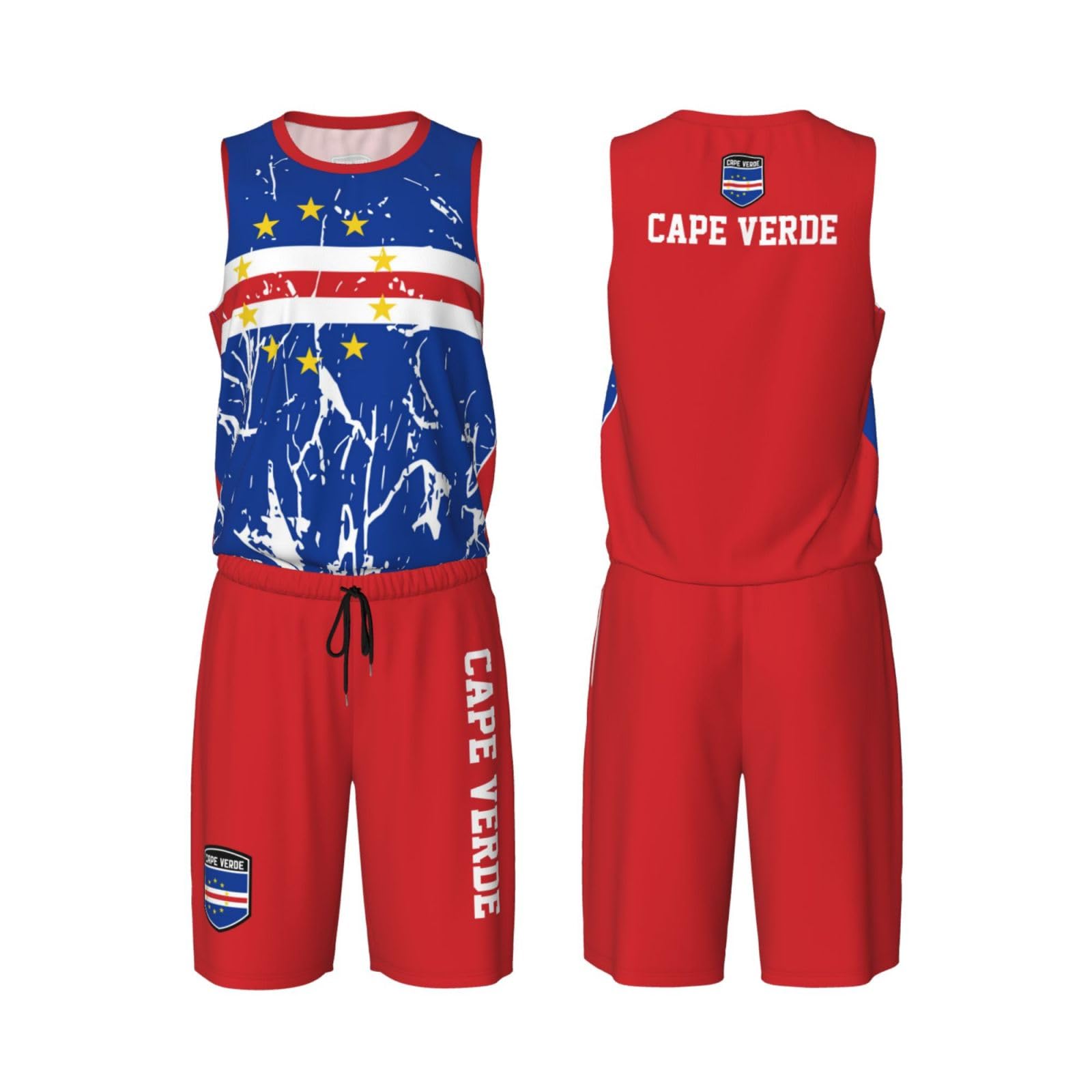 Cape Verde Flag Grain (2) Basketball Jersey Uniform Suit for Men Adults Training Athletic Set