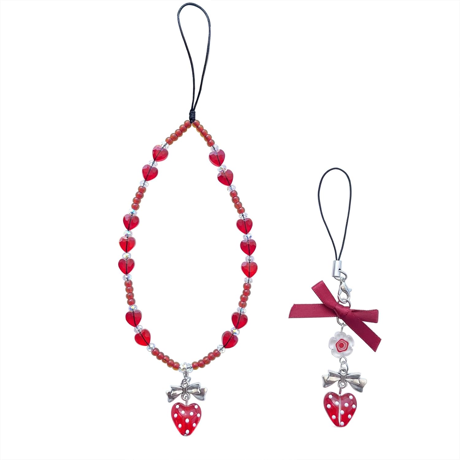 Flower Phone Charm Cute Beaded Cellphone String Handmade Wrist Strap Y2K Aesthetic Lanyard Wristlet Chain for Phone Case Cameras AirPods Bags