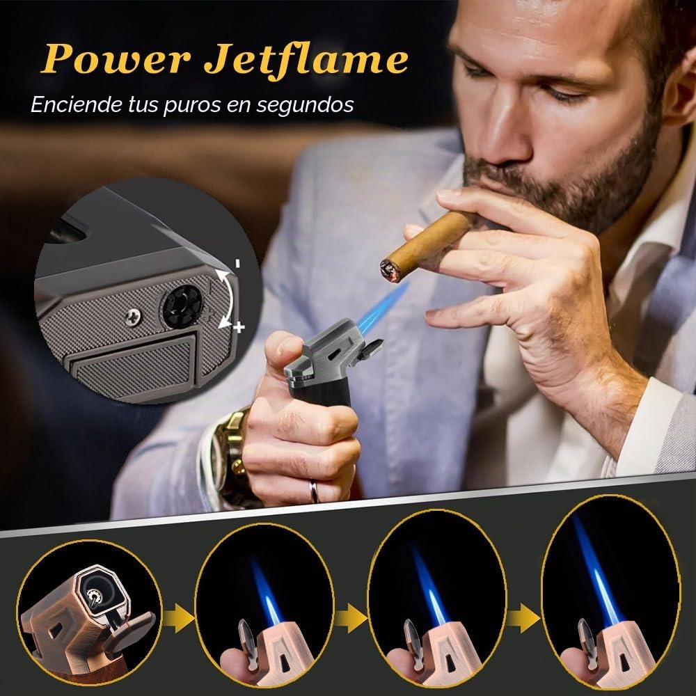 HONEST Encendedor de cigarros resistente al viento, caja cortadora de puros en V integrada, recargable, todo en uno