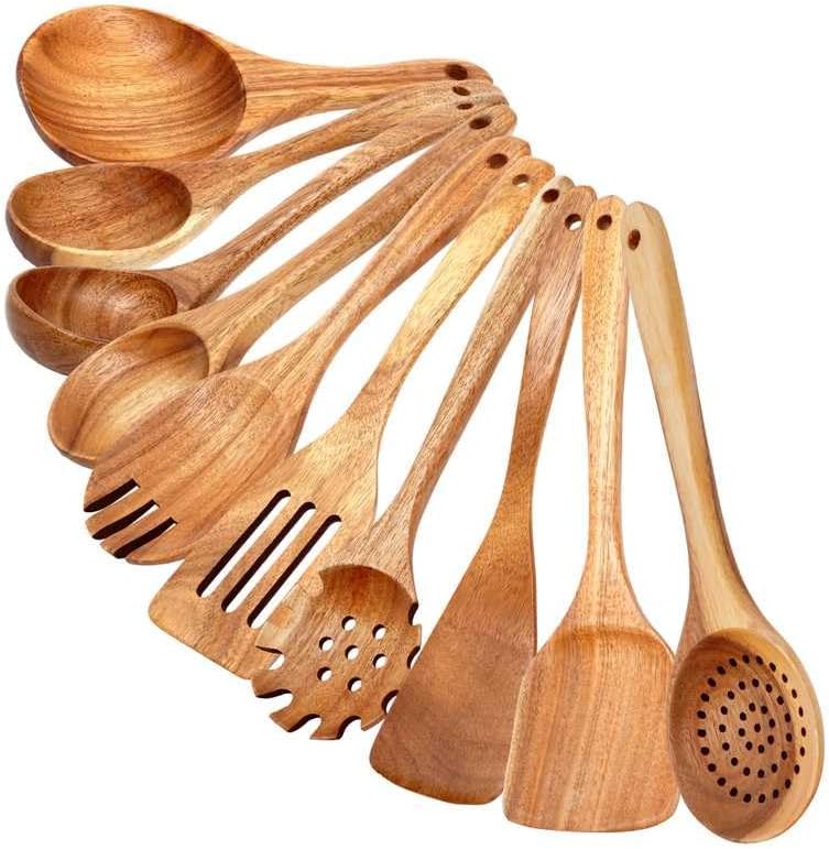Wooden Spoons for Cooking – 10 Pc Utensil Set, Dur...
