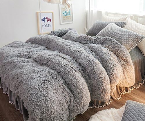 Ceruleanhome 1pc 100% Velvet Flannel Duvet Cover, Solid Color, No Inside Filler, Zipper Close (King 1pc Duvet Cover, Grey)