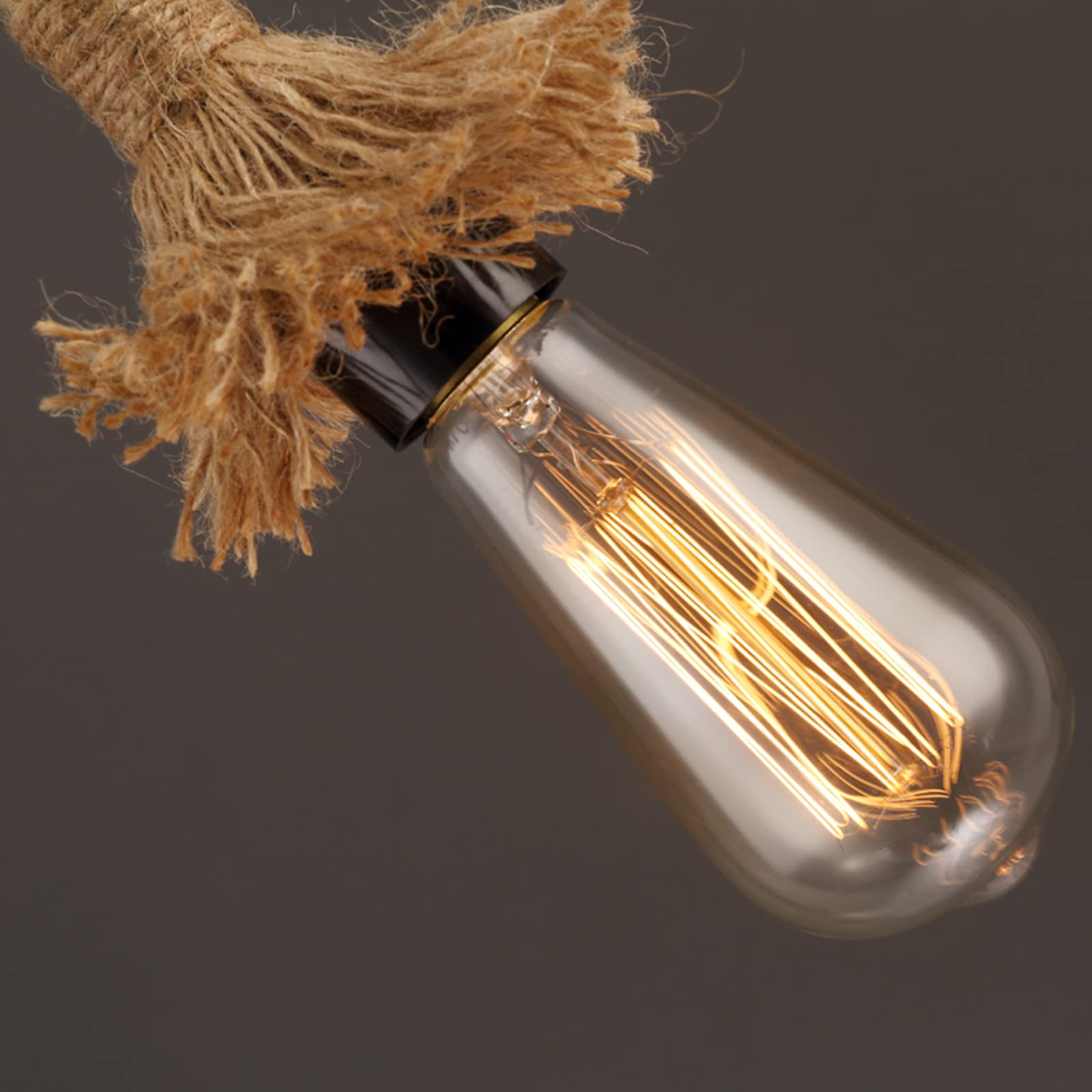 Lámpara de araña industrial retro de cuerda de cáñamo, lámpara colgante Hemp Rope Light con 1/3/6 luces, cuerda de cáñamo DIY vintage colgante con portalámparas E27, para sala de estar