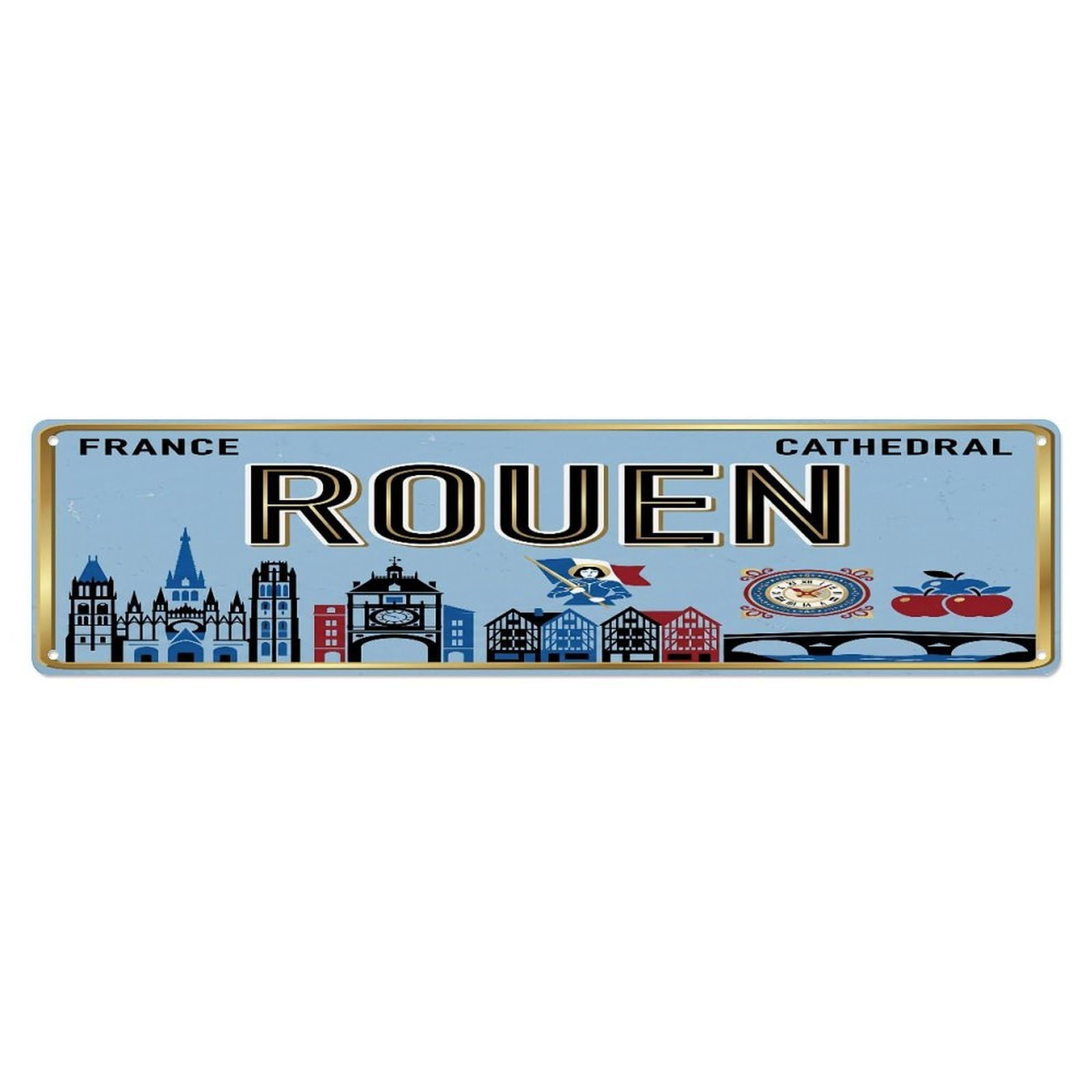 Tgrcjimh Style Metal Tin Sign Vintage Travel Rouen Cathedral Clock Tower
