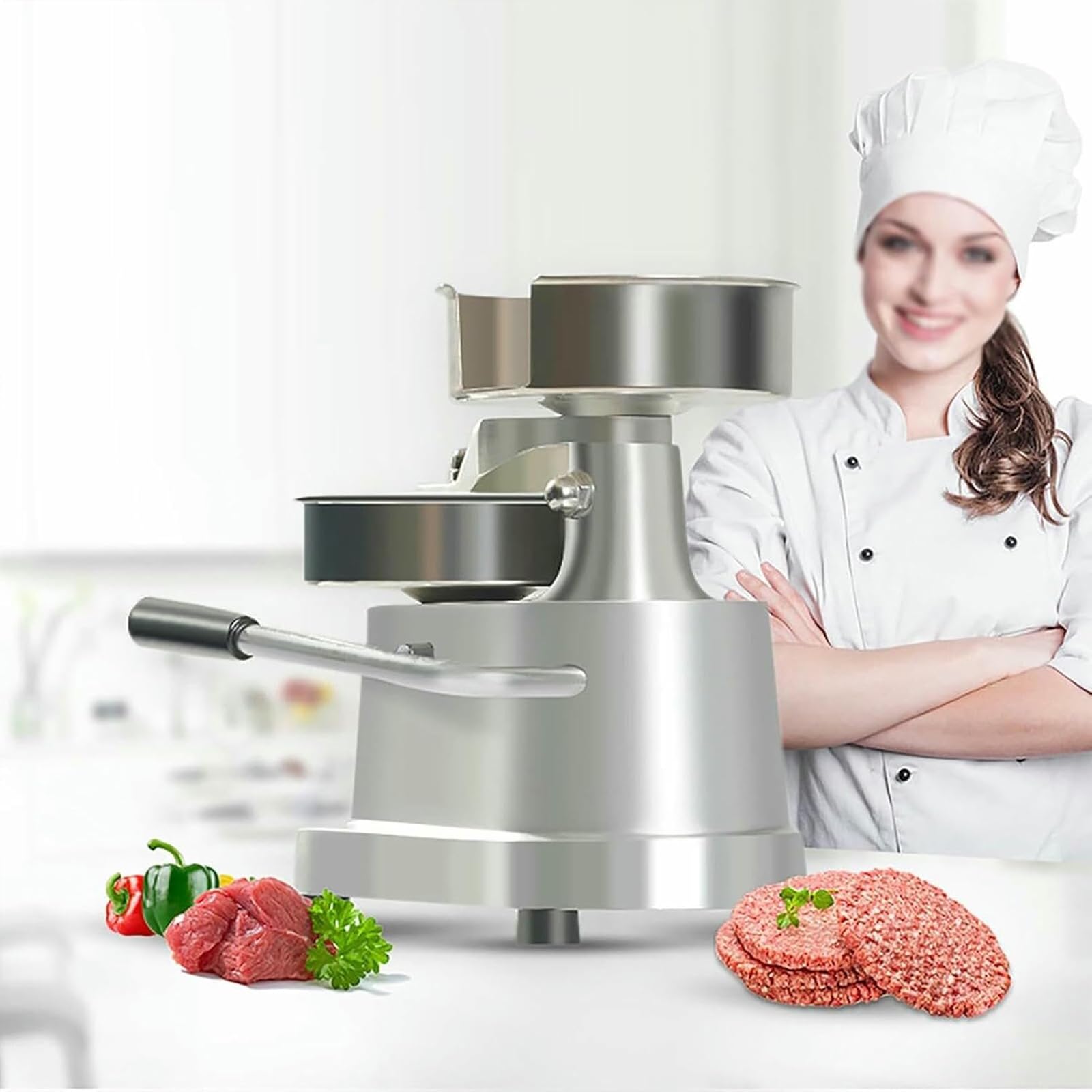 Prensa de hamburguesas, máquina formadora de carne manual de acero inoxidable para cocina y exterior, ideal para uso comercial, perfecta para asar y cocinar