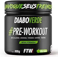 FTW Pré-Treino Diabo Verde em Pó com Cafeína, Aminoácidos Beta‑Alanina e Arginina para Treinos e Atividades Físicas - Pote 300 g (Maça Verde)