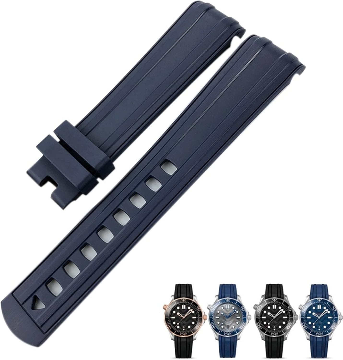 ZUC 20mm FKM Rubber Watchband 20mm For Omega New Seamaster 300 AT150 Black Blue Green Diving Waterproof Soft Strap