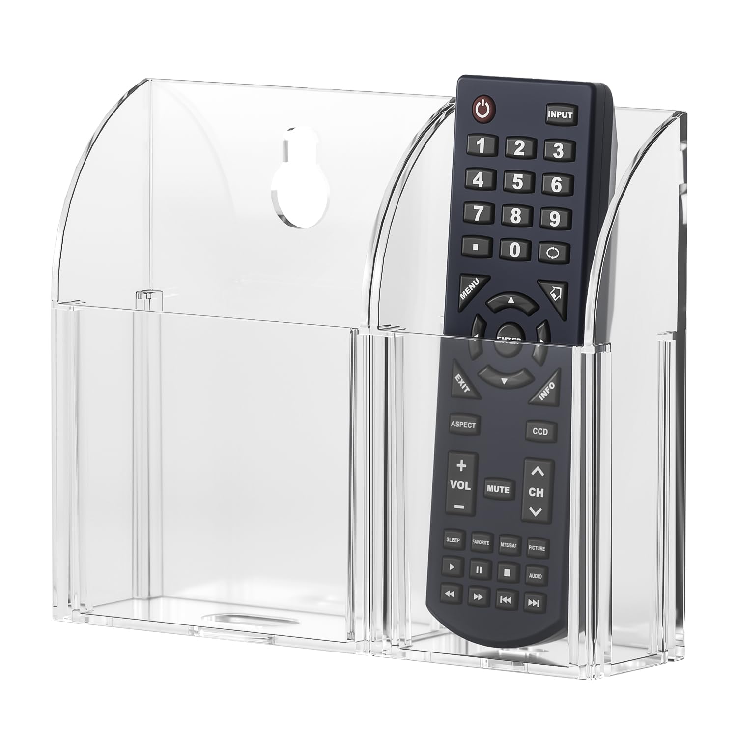 Liboer Acrylic Wall Mount Remote Control Holder 2 pack Adhesive Shelf for Room Decor Bathroom Shelleves Storage Organize Container for Kitchen, Bathroom,Home Office Phone Charging Storage Box (S+L)