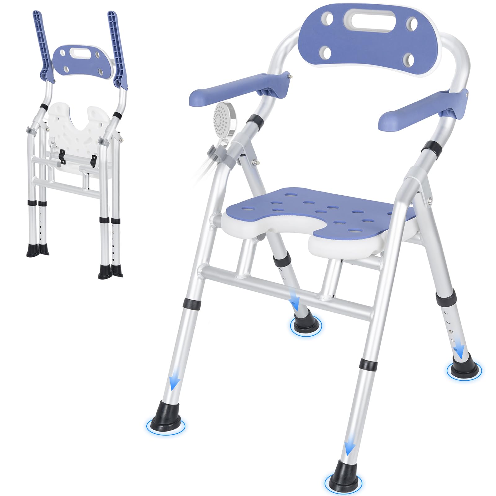 Foldable Shower Chair for Elderly, Height Adjustable Shower Chair with Arms, Anti-Slip Shower Seat, Folding Shower Stool Bath Chair for Elderly, Disabled and Pregnant, 150KG Capacity (White)-image-19