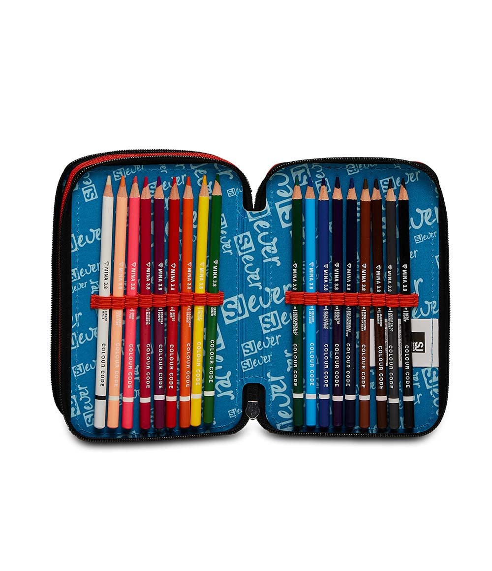 SJ Gang Trousse Scolaire 3 Fermetures éclair – Drift Boy, Bleu – Trousse à 3 Compartiments pour Enfant, Porte-Stylo Scolaire avec Stylets, Crayons et Couleurs, Accessoires Scolaires, Accessoires