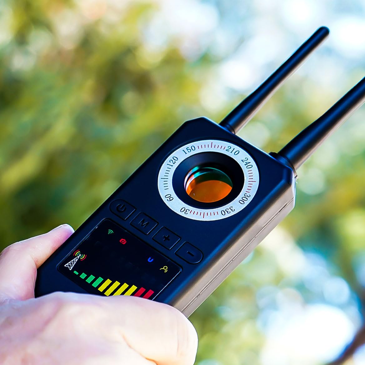 Detector Profesional para Dispositivos Espía, Micrófonos Ocultos, Cámaras y Localizadores GPS – Portátil de Alta Sensibilidad para Detectar Señales Inalámbricas, Interceptores GSM WIFI GPS (AK)