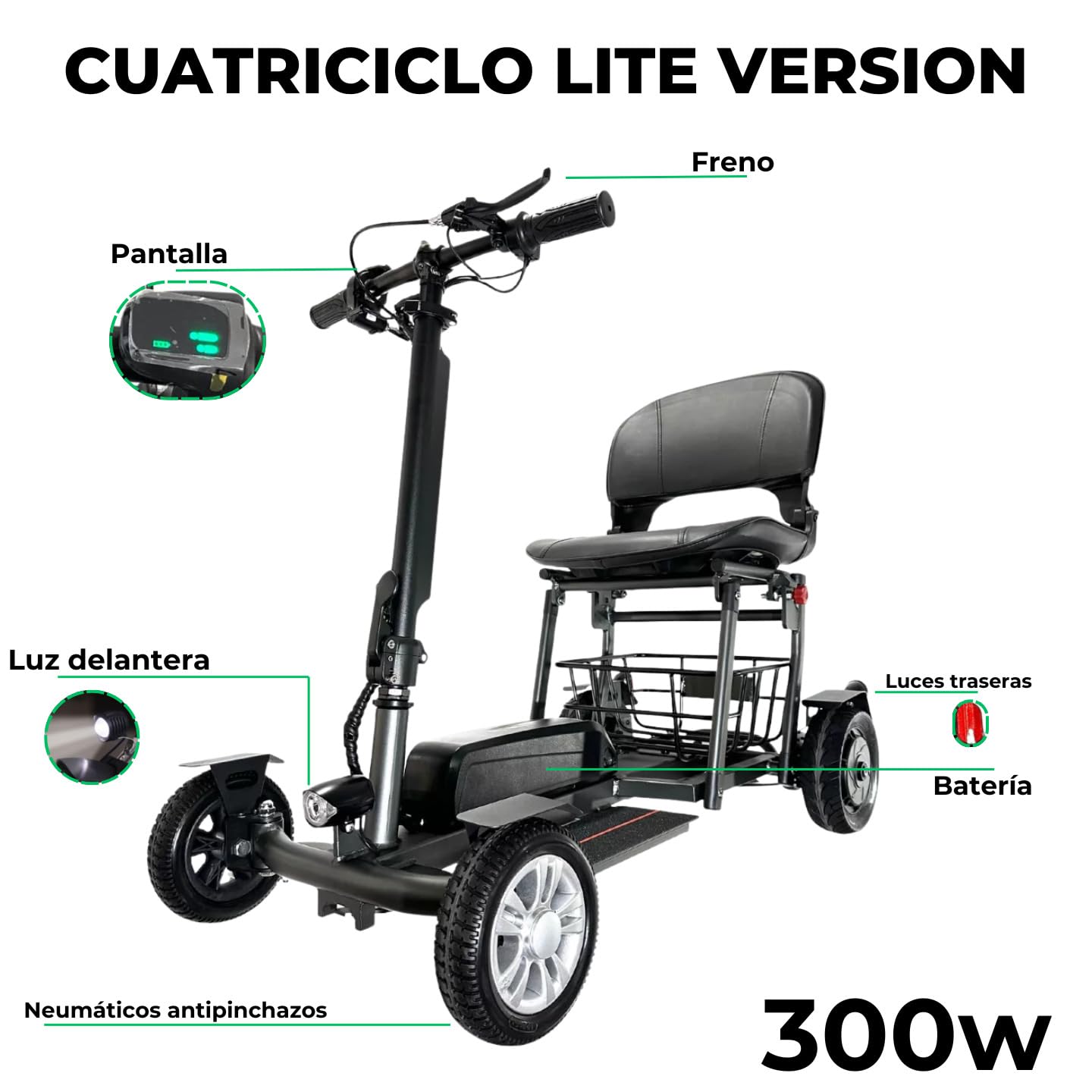 Silla de Ruedas Eléctrica - Scooter Eléctrico Plegable Auton 25Km Motor 300W - Movilidad Reducida - Scooter Eléctrico Minusválidos con Canasta Ideal Viaje Avión - Certificación IATA | CAREWAY