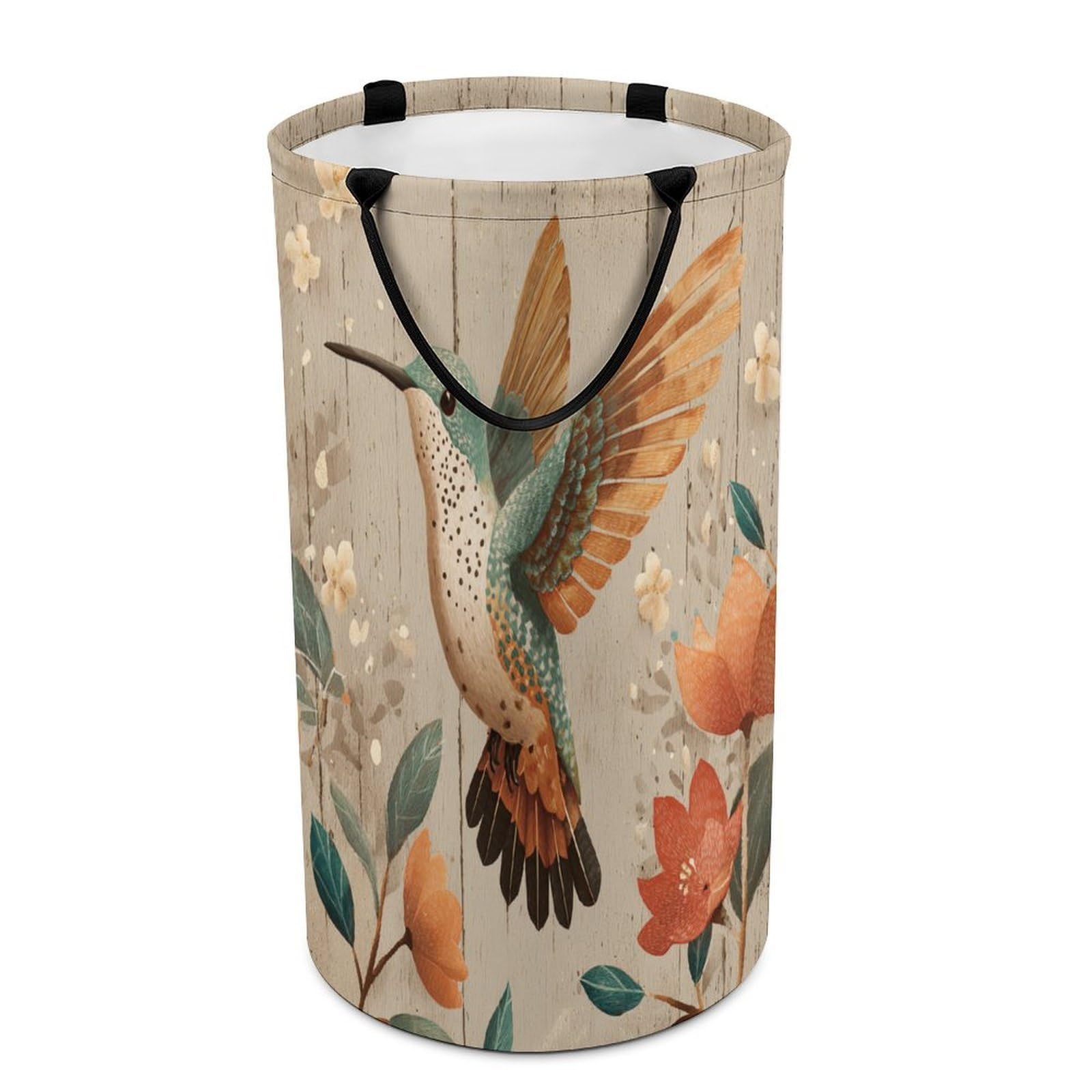 LUYYSKY Realistic Watercolor Birds Hummingbird Versatile Storage Laundry Basket, Vintage Classic Wooden Board Animals Hummingbirds Floral Large Capacity Bathroom Hamper With Handle
