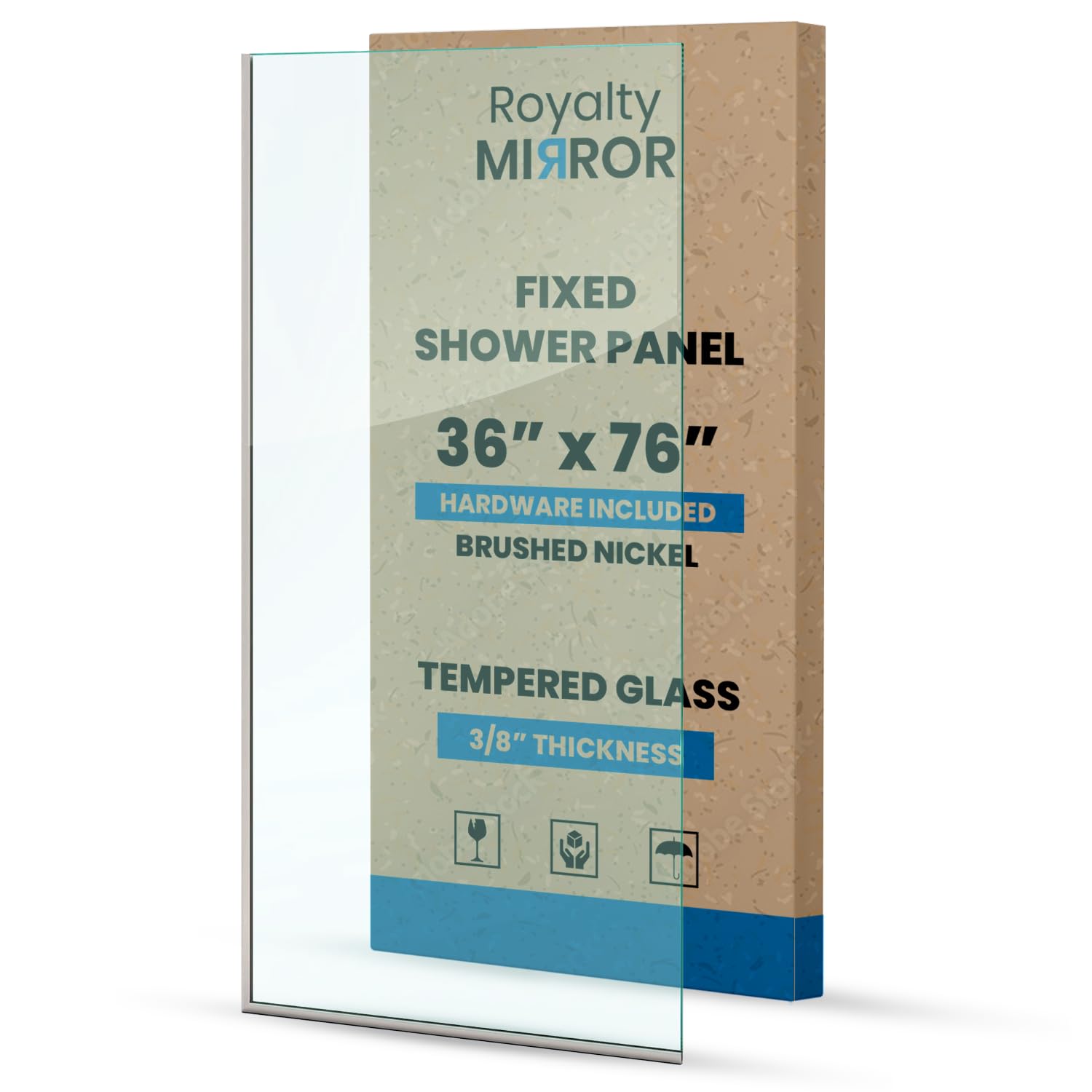 Royalty Fixed Shower Screen - 36" x 76" Frameless 3/8" Clear Tempered Glass  Panel with Hardware - Easy Clean Smart Guard Coating - Minimalist Modern  Design for Bathroom - Brushed Nickel - Amazon.com