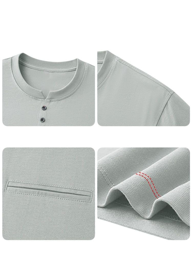 Męska patchworkowa bawełniana koszulka z krótkim rękawem Henley luźny krój do streetwear stroje podróżne na co dzień