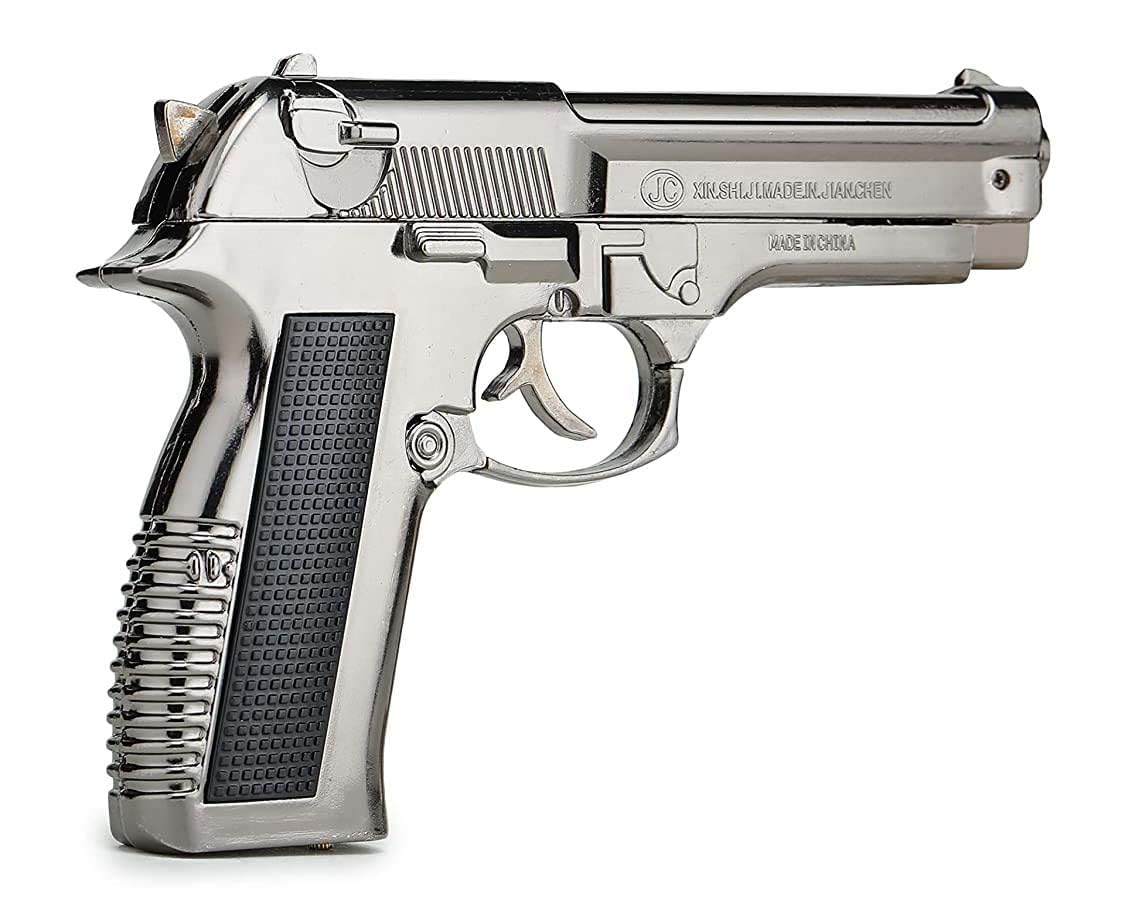 BIKRIFY Gun Pistol Lighter Heavy Weight Metal Body Real and Original Like Gun Pistol for Decorative, Smoking Filled with Gas (608 Silver)