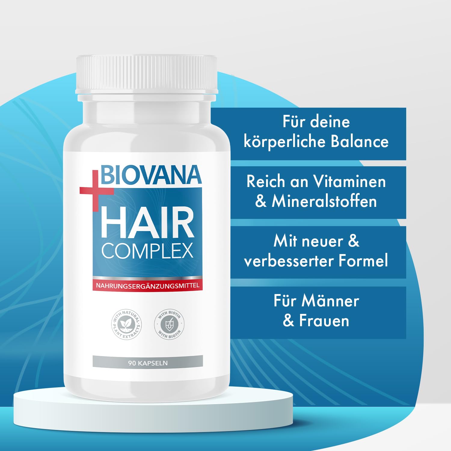 HairComplex Kapseln | reich an Vitaminen & Mineralstoffen | hergestellt aus hochwertigen Zutaten | 90 Kapseln Inhalt