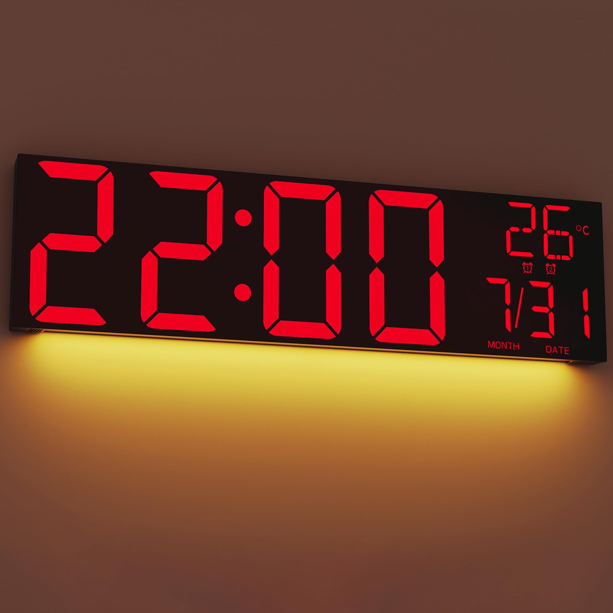 MAXSTAR 30 "Reloj de pared digital extra grande con pantalla LED roja/azul/blanca y control remoto, alarmas duales,temporizador,DST,temperatura, luz nocturna para sala de estar/oficina/tienda/gimnasio