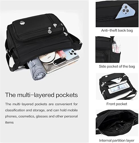 Miniatura 5 de Bolso de hombro para mujer, espacioso con múltiples bolsillos, bandolera para mujer