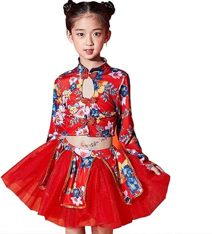 Amazon Co Jp キッズダンス衣装 セットアップ ダンス衣装 ダンス 衣装 ヒップホップ ワンピース チャイナドレス キッズ 子供 ドレス チアガール チュチュスカート スカート 花柄 応援団 演出服 かわいい 女の子 ガールズ 幼稚園 赤 160 服 ファッション小物
