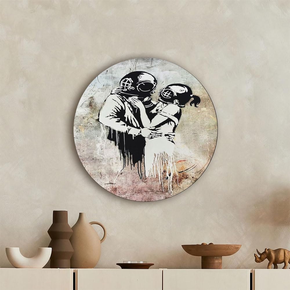 Wall Art | Matte Printed Sun-board | Home Decor for Living Room, Office, Study, Shelf (12inch Round) - Banksy Street Graffiti Collage Art Print