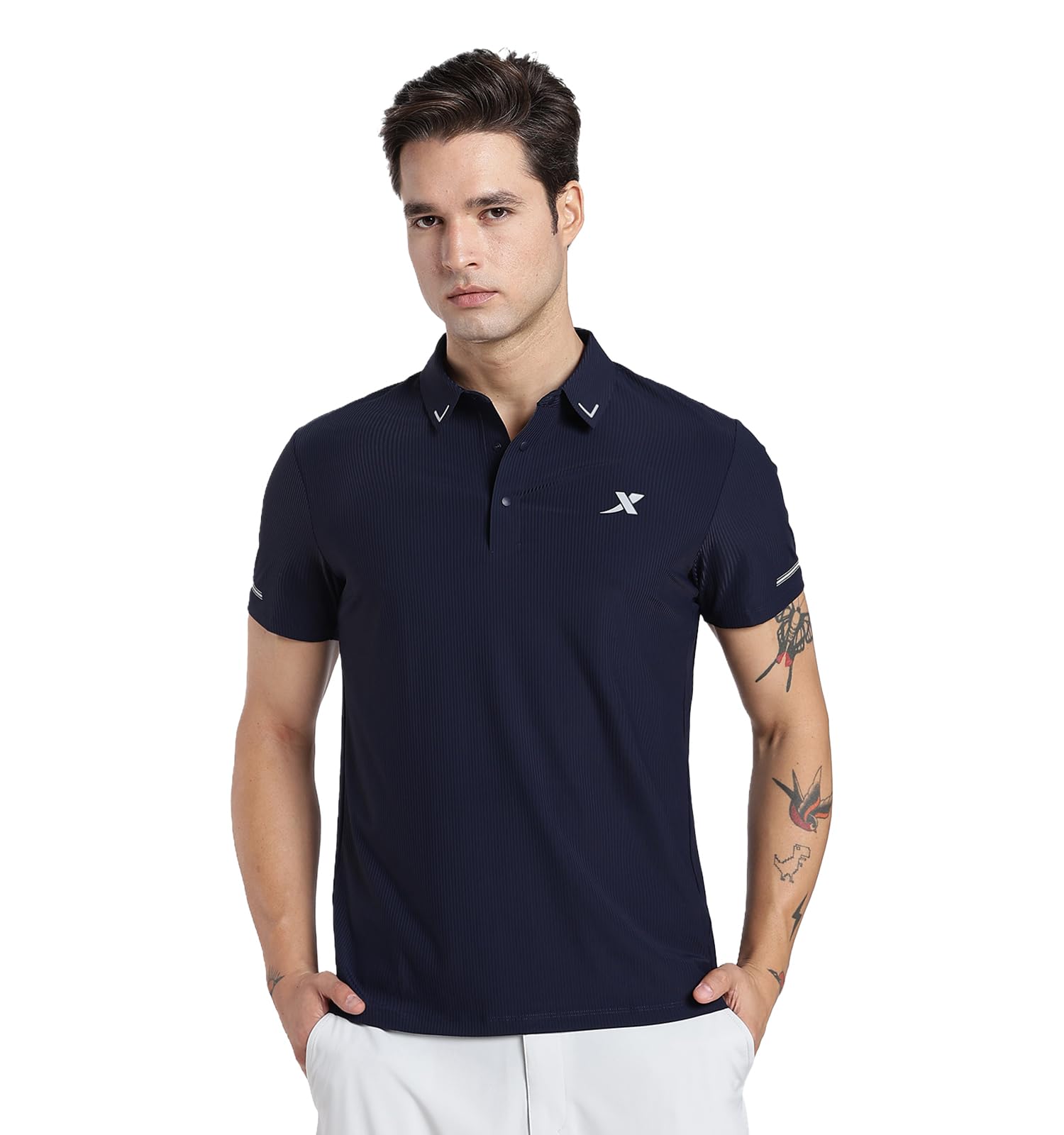 XTEP Men’s Training Polo T-Shirt | Stretch Fabric with Reflective Detailing | Breathable Activewear for Gym, Running, Training & Sports Wear-image-7