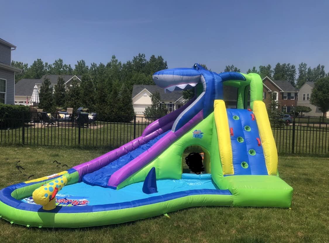 50/mo Finance ACTION AIR Inflatable WaterslideNO Blower Shark Bounce House for Kids, Wet and