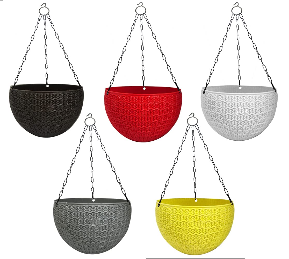 Go Hooked Round Plastic Oslo Hanging Pots with Metal Hanging Chain Hanging Planers for Balcony Home Garden (Set of 5, Multicolored) (B09BQR4LMT) Amazon Price History, Amazon Price Tracker
