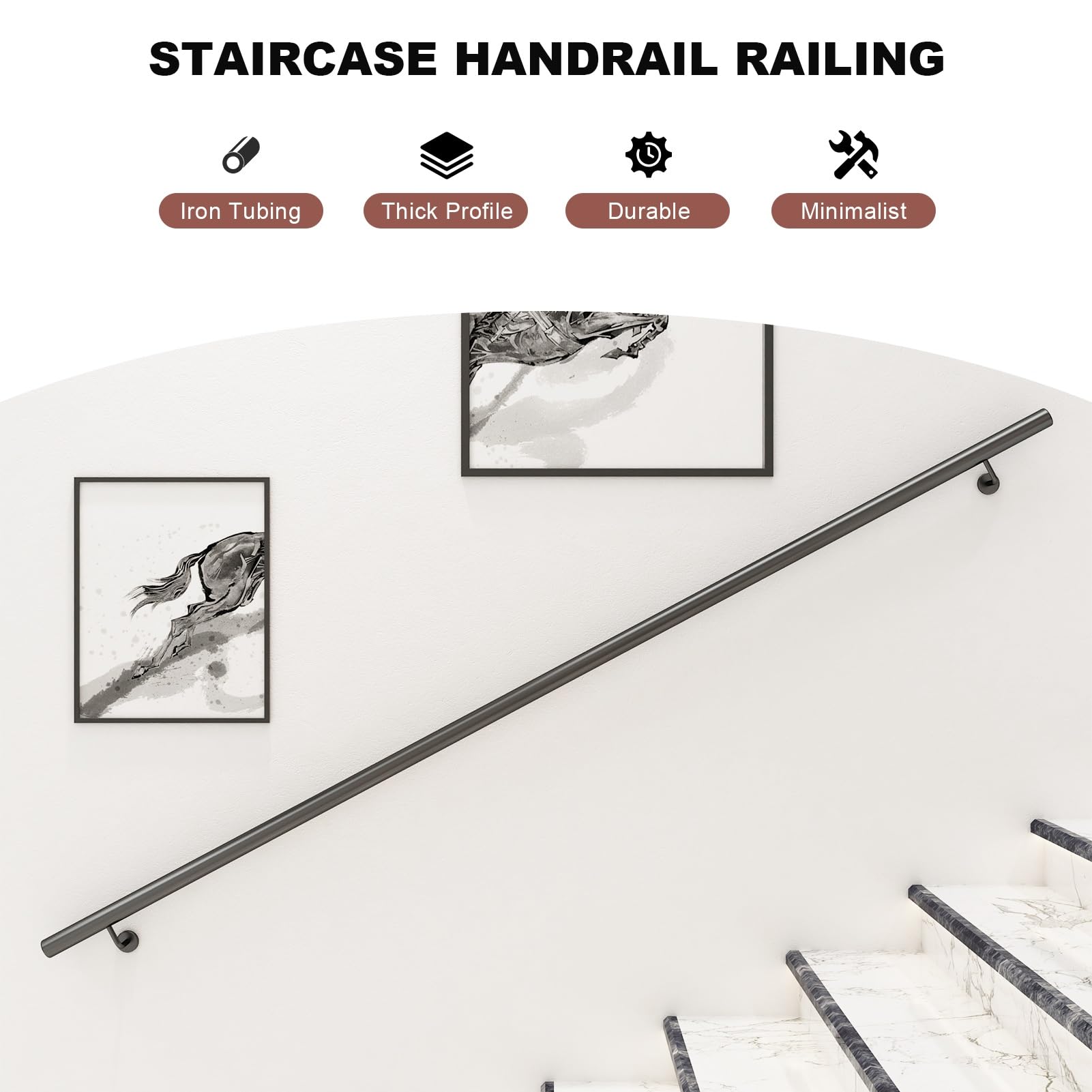 MARXAN Modernes Treppengeländer aus Eisenrohr, Industrietreppengeländer, Treppengeländerhandläufe mit Wandhalterungen und Metallschrauben, rutschfeste Loft-Treppengeländer-Korridor-Stützstange(150cm)