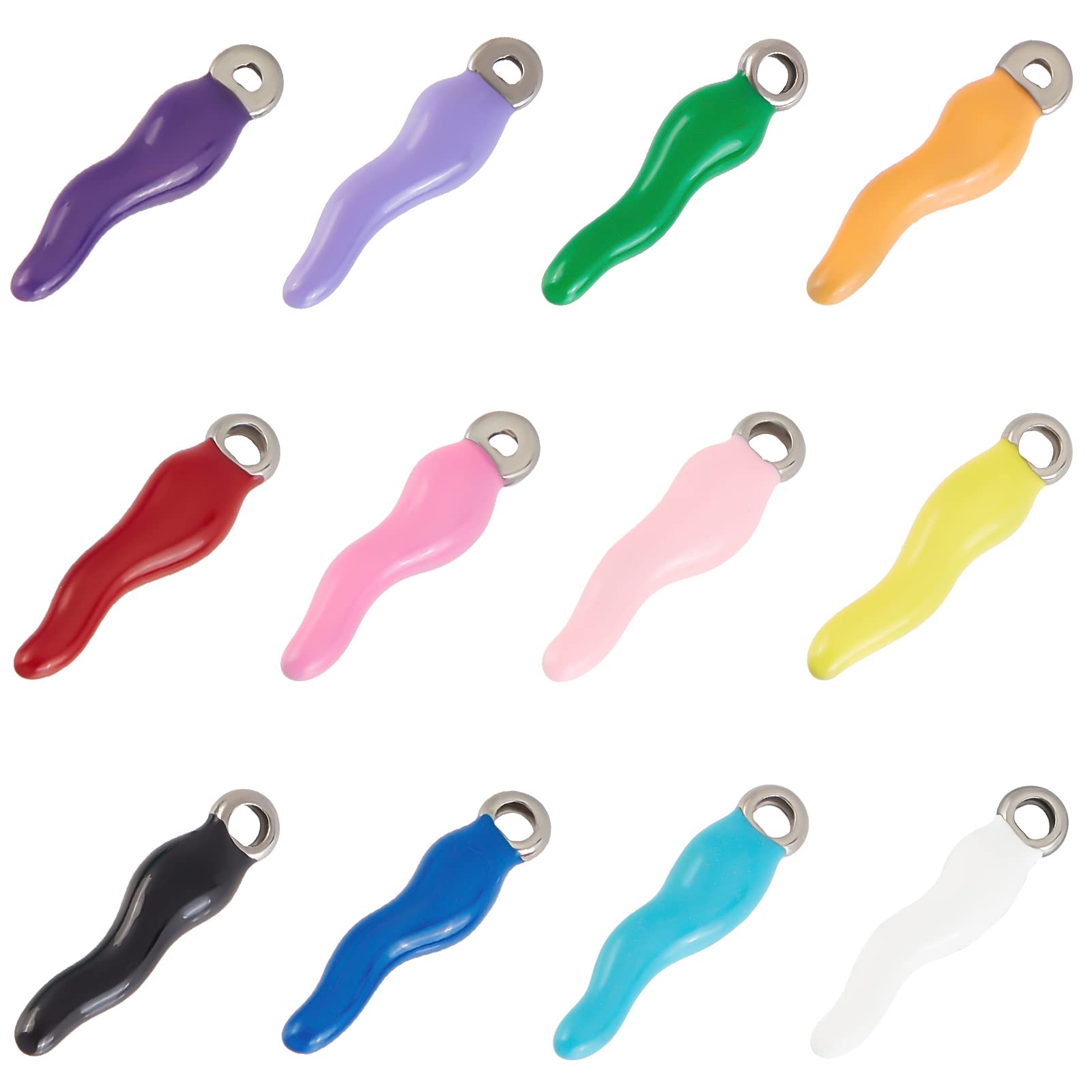 12Pcs 12 Couleurs émaillées Breloques Corne Italienne Hypoallergenique Breloques 1mm Petit Trou En Acier Inoxydable Corne D’abondance Pendentifs Pour La Fabrication De Bijoux Bricolage