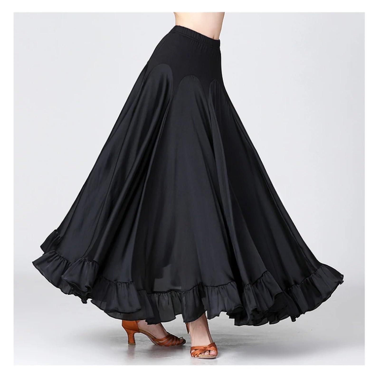 Gonna Flamenco Abito da Ballo Moderno Sociale Grande Swing Gonna a Mezza Lunghezza Nuovo Abito da Competizione da palcoscenico Valzer Grande Swing Gonna(Black,XL)