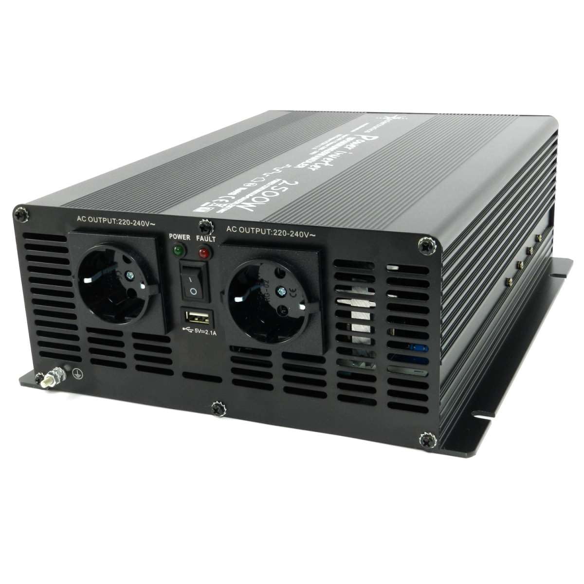 SOLARTRONICS NM2500 Spannungswandler 24V 230V modifizierter Sinus 2500W - 5000W Spitzenleistung - Wechselrichter 24V auf 230V Stromwandler mit Schuko-& USB Anschluss Solar Inverter Umwandler